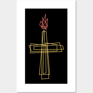 The cross of the Lord Jesus Christ and the flame of fire Posters and Art